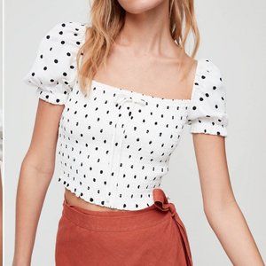Wilfred Polka Dot Cropped Puff Sleeve Top